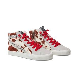 Vintage Havana Catherine High Top Sneakers Cow Print with Suede and Leather Trim